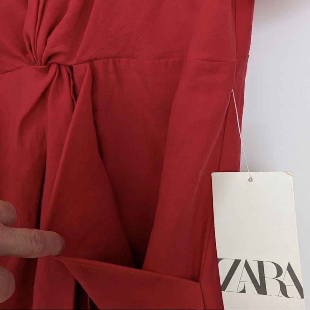NWT Zara Midi Dress Sarong Style Twist Front Plunging Neckline Pockets Beachy L - Picture 8 of 17